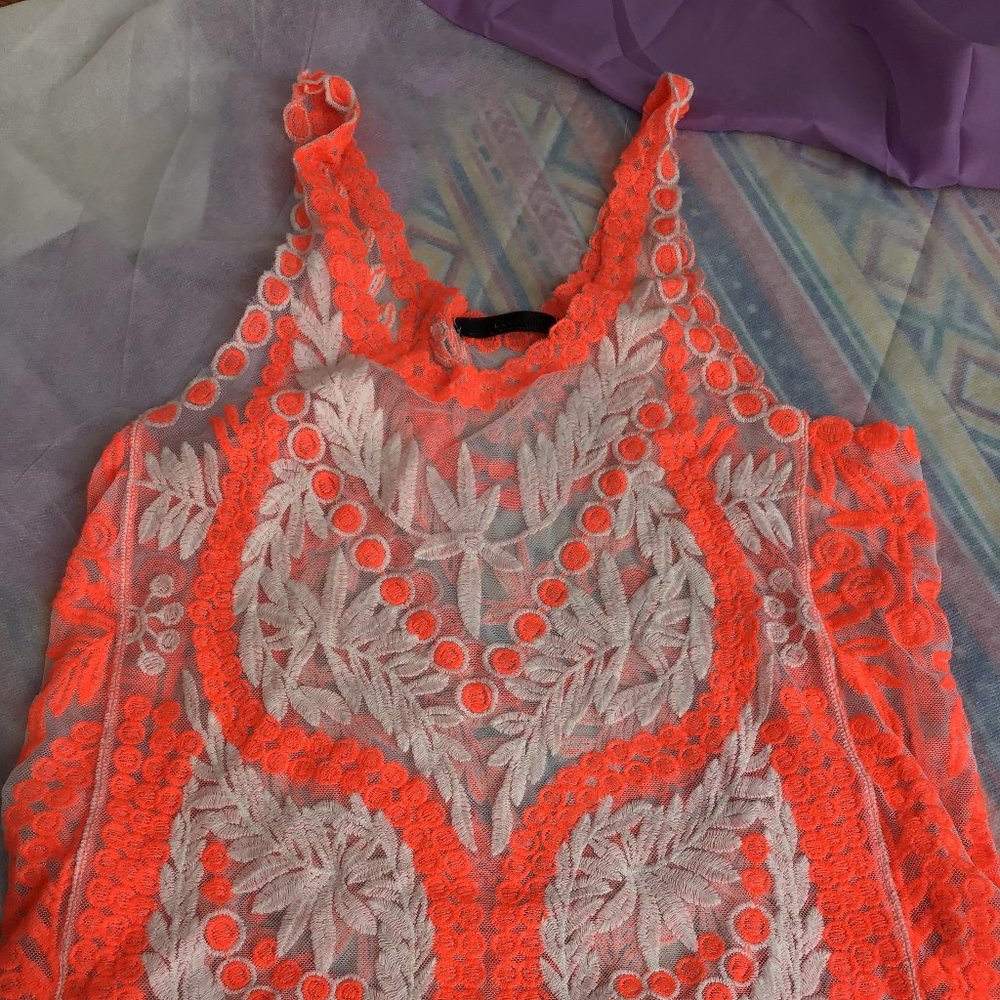 Orange/White lace Summer Tank top
